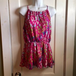 Pink printed peplum top size medium